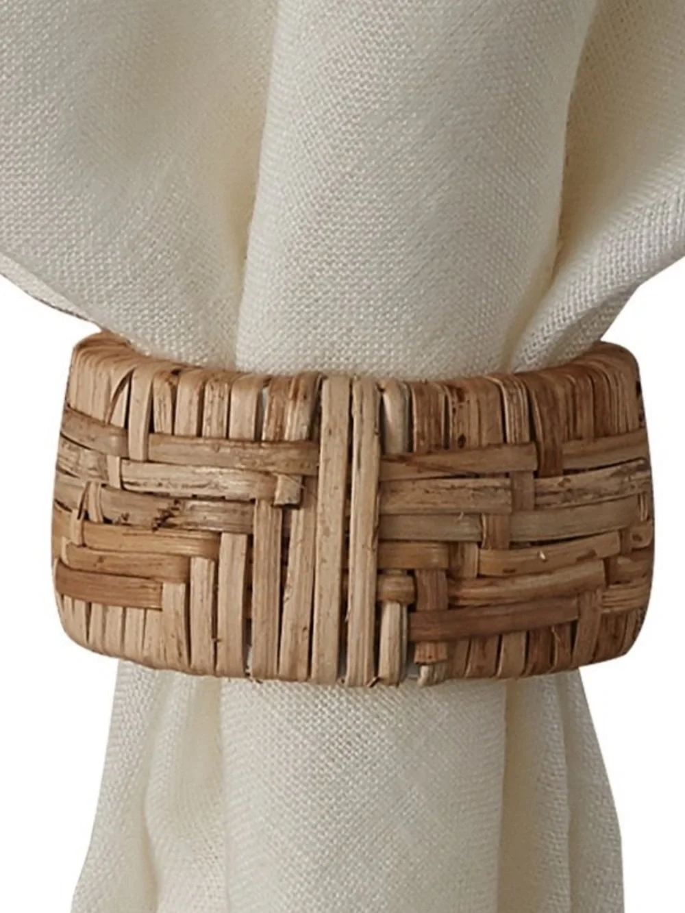 Set of 8 Woven Rattan Napkin Rings - Natural Tan